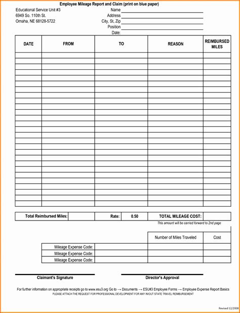 mileage log and expense report template